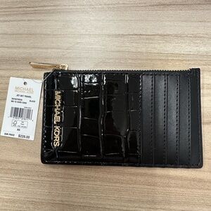 Michael Kors Black Croc-Embossed Card Case